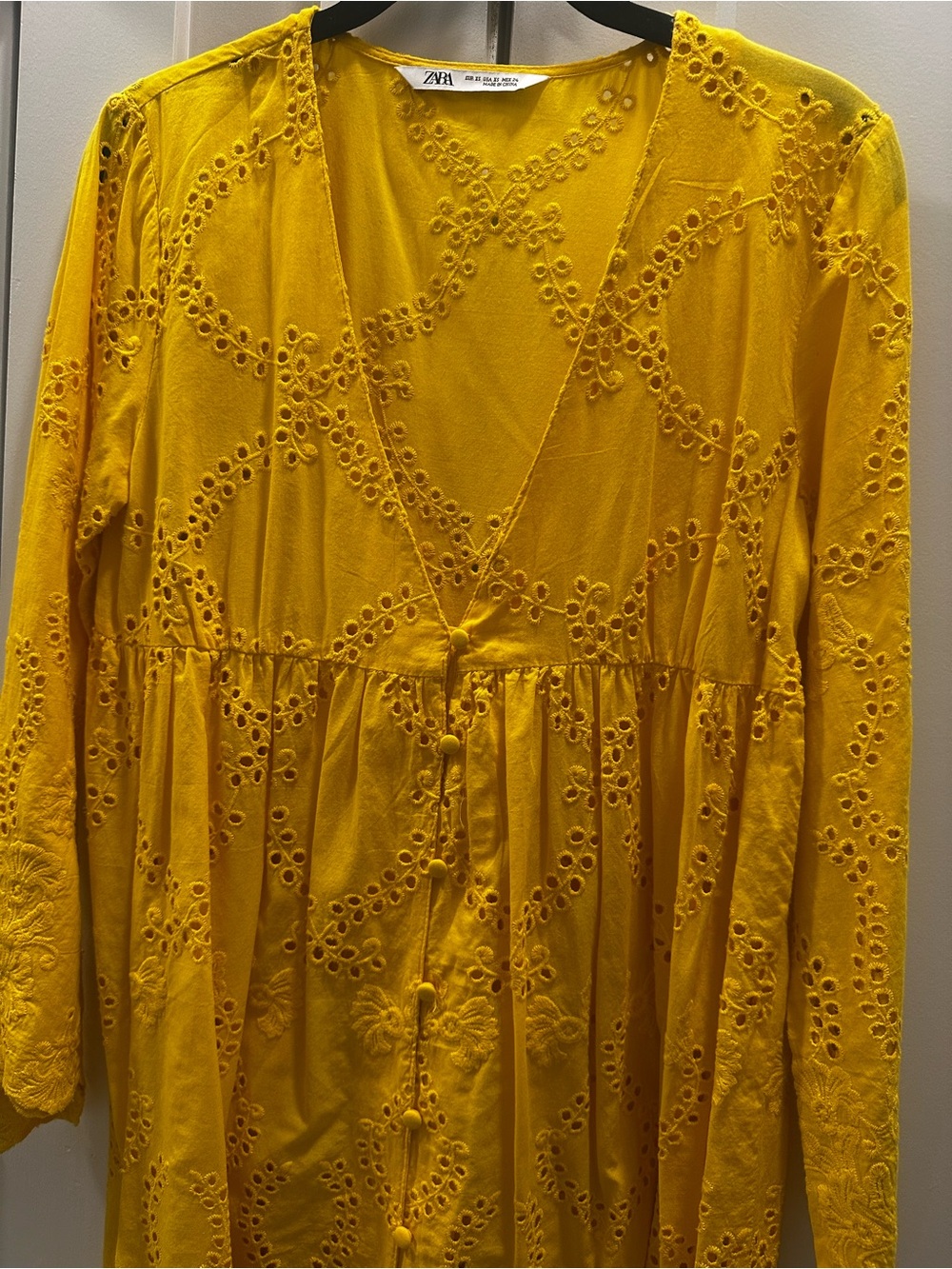 Zara Yellow Eyelet Embroidered Top